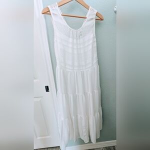 J. Crew Tiered Midi Dress In Striped Clip Dot Ivory